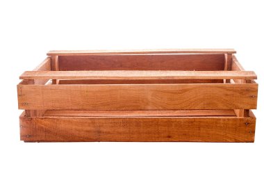 Boş tahta kutu beyaz arkaplanda izole edildi 