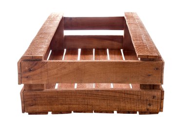 Boş tahta kutu beyaz arkaplanda izole edildi 