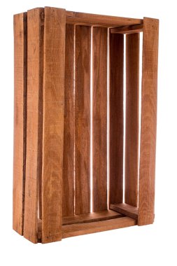 Boş tahta kutu beyaz arkaplanda izole edildi 