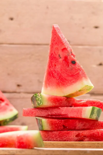 Fresh sliced watermelon  on wooden table. — Stock Photo, Image