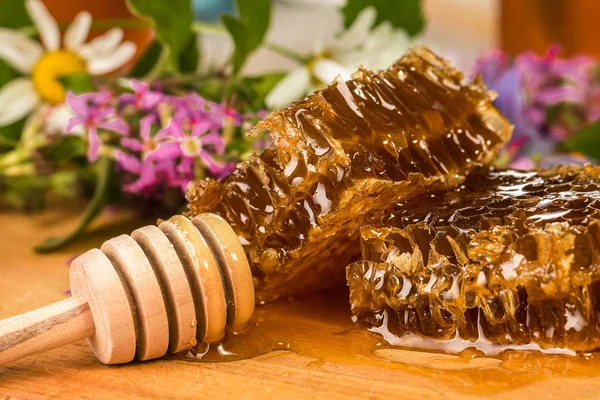 Natural organic honey  on a wooden table — Stock Photo, Image