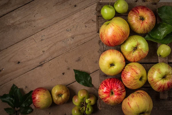 Composição com maçãs frescas na mesa rústica — Fotografia de Stock