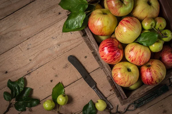 Composición con manzanas frescas en mesa de madera vieja . —  Fotos de Stock