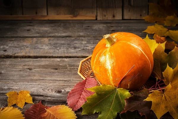 Calabaza amarilla sobre mesa de madera rústica —  Fotos de Stock