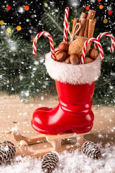 Christmas composition with pine cones and  nuts — Stock Photo, Image