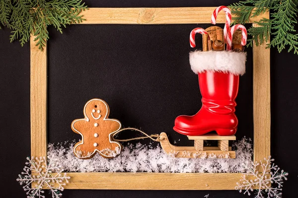 Natal e decoração do ano novo feito de moldura — Fotografia de Stock