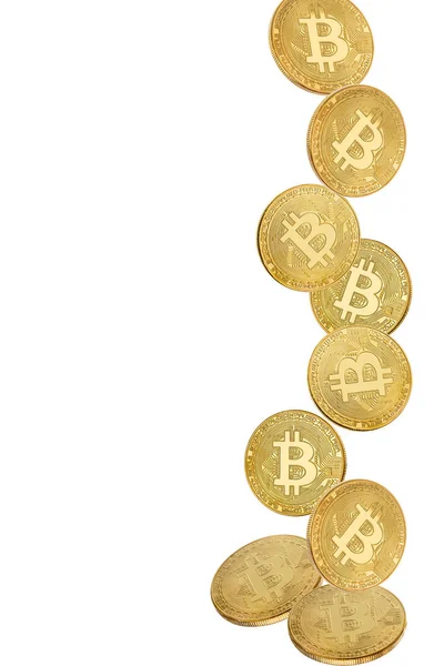 Gold coin of bitcoin in levitation on white background — Stock Photo, Image