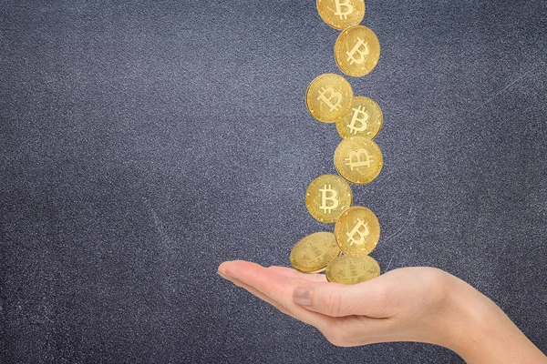 Businesswoman holding bitcoin isolated on a dark  background