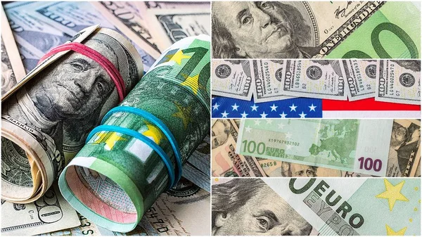 混合紙幣、ドル、ユーロのコレクション. — ストック写真