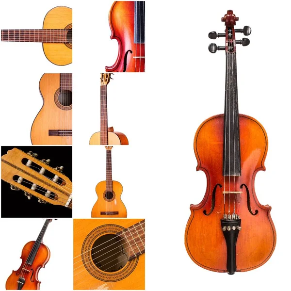 Foto de instrumentos musicais, violão e violino — Fotografia de Stock