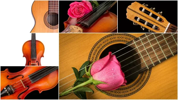 Photo of musical instruments, guitar and violin — Stock Photo, Image