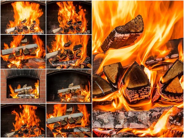Charbons chauds dans le collage de feu. ensemble de flammes — Photo