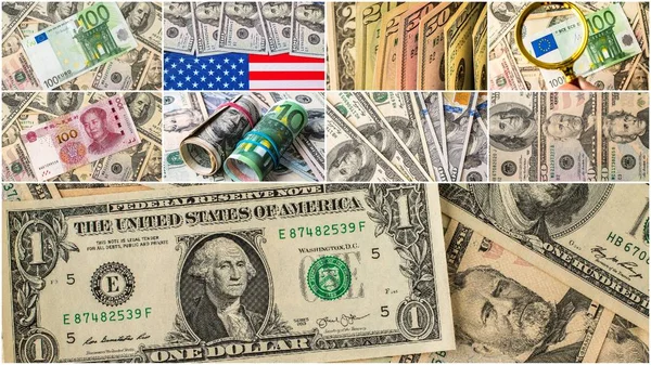 Recolha de papel-moeda misto, dólar e euro — Fotografia de Stock