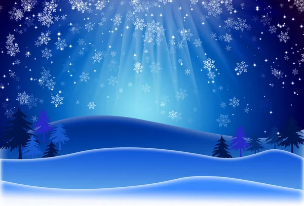 Winter landscape background with blurred snow flake and pine — Stock Photo, Image