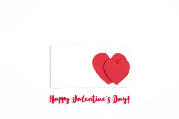 Happy Valentine's day greetings. red paper heart on white background. — Stock Photo, Image