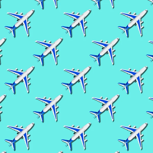 Pattern Seamless Model Airplane Texture Plane Blue Background Summer Travel — Stock Photo, Image