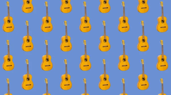 Padrão Guitarra Acústica Sem Costura Fundo Azul Padrão Com Instrumento — Fotografia de Stock