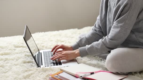 Junge Mädchen lernen Fernunterricht für Studenten. Quarantäne. Freiberufler, Fernarbeit, Arbeit zu Hause, Online-Bildung — Stockvideo