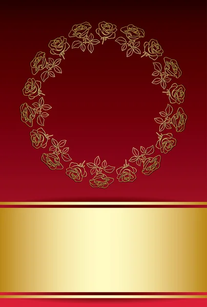 Fond vectoriel rouge et or avec cadre de roses — Image vectorielle