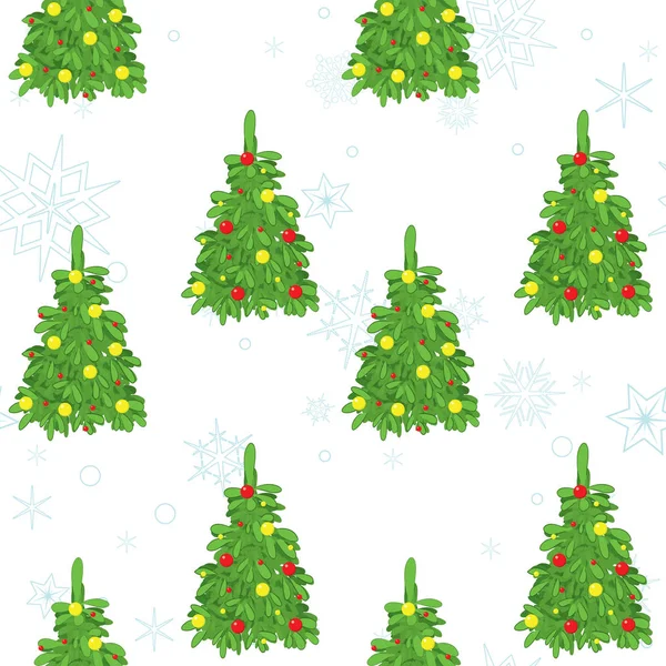 Textura perfecta de Navidad con árboles decorativos y copos de nieve — Vector de stock