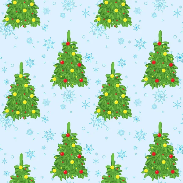 Fondo vector azul con árboles de Navidad y copos de nieve — Vector de stock