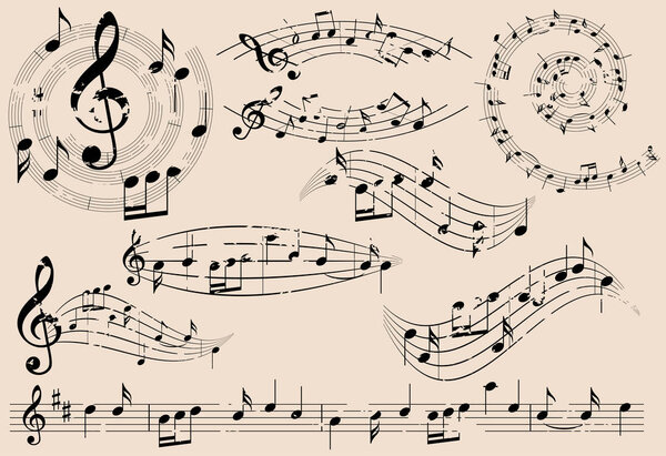 Elementos grungy diseño de música con notas - conjunto de vectores — Vector de stock