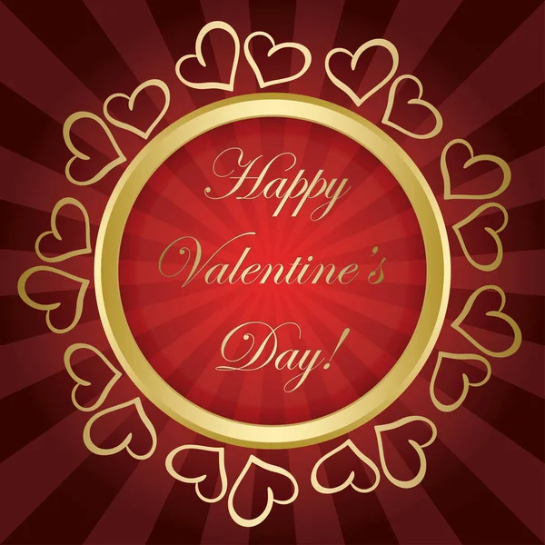 Bright red vector background with gold frame - happy valentines — Stock Vector
