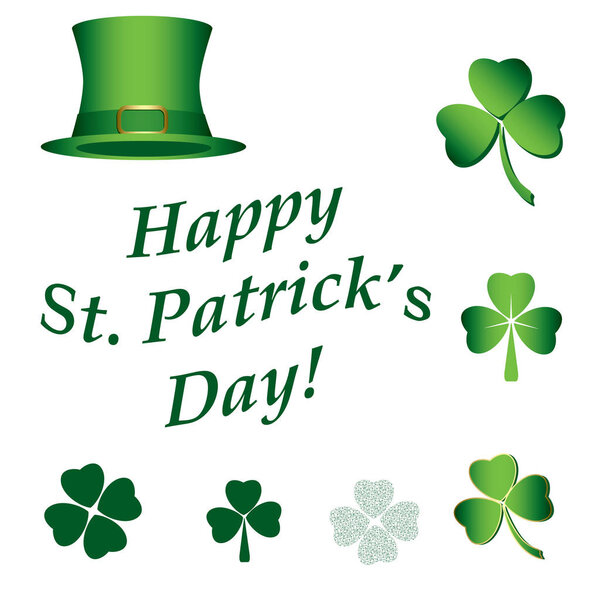 set of vector elements for saint patricks day - hat, clovers, te