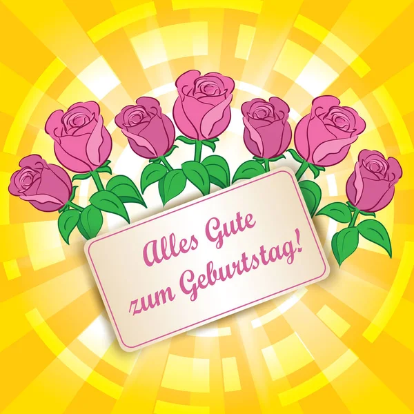 Yellow background with roses - Alles gute zum Geburtstag - Happy birthday — Stock Vector