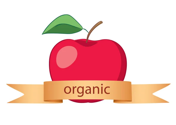 Manzana roja con cinta de oro - logotipo orgánico - vector — Vector de stock