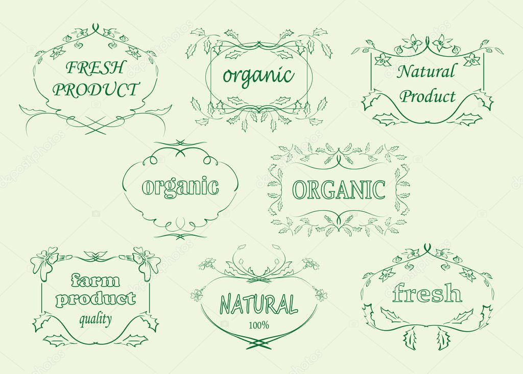 Floral labels for organic products - vector