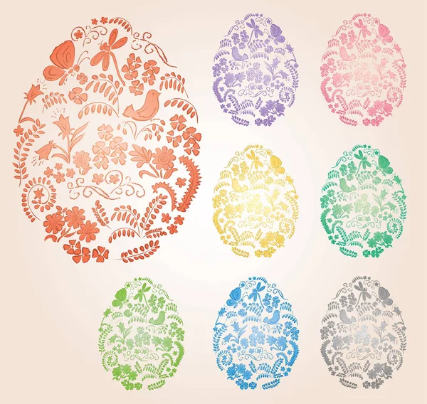 Květinové velikonoční vajíčka s přechodem - vektor dekorativní symbol — Stockový vektor