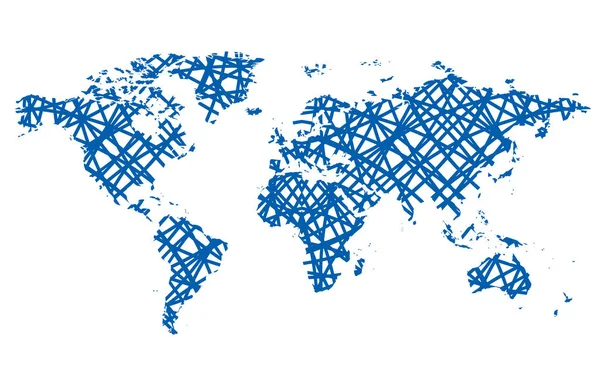 Abstract vector map of the world - blue lines — Stock Vector