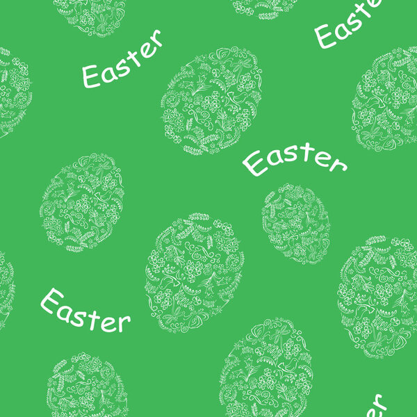 green and white seamless pattern with easter decorative eggs - f