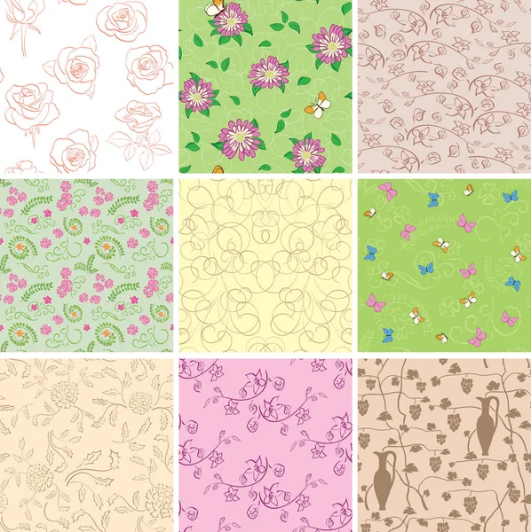 Light and dark seamless patterns with flowers - vector backgrounds — Stock Vector