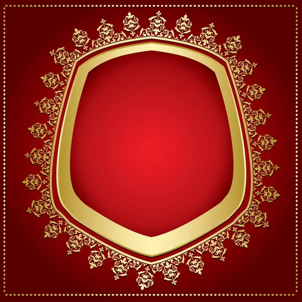 Rode achtergrond met gouden frame en transparante schaduw binnen - vector — Stockvector