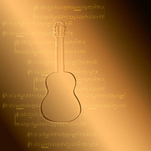 Golden gradient background with guitar and music notes - vector — Stock Vector