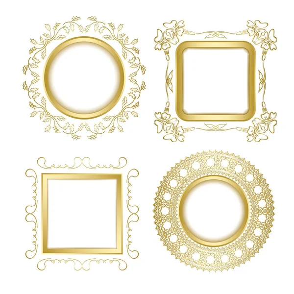 黄金装饰矢量帧与透明的阴影-圆 — 图库矢量图片