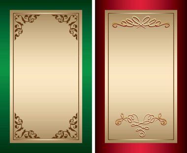 Kırmızı ve yeşil vintage arka Altın süslemeleri ile-vektör