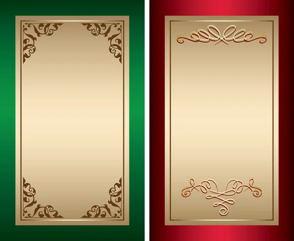 Red and green vintage backgrounds with gold decorations - vector — Stock Vector