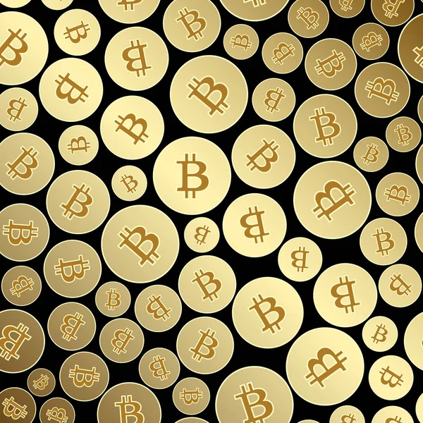 Arany bitcoins fekete - vector háttér színátmenet — Stock Vector