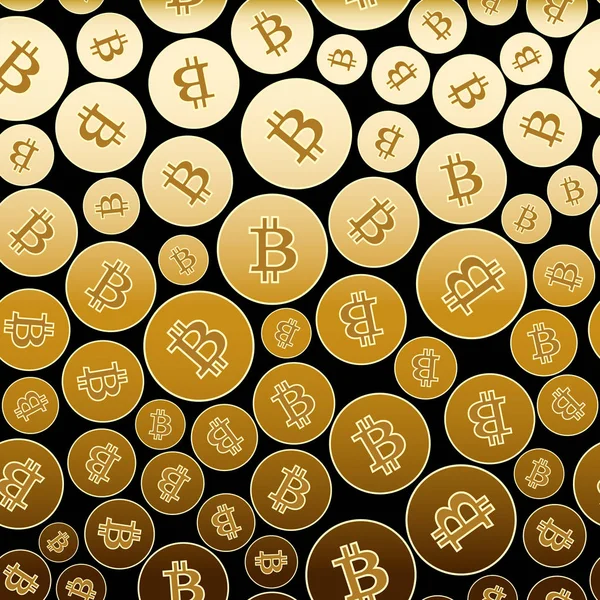 Achtergrond met gouden bitcoins - gouden vector verloop — Stockvector