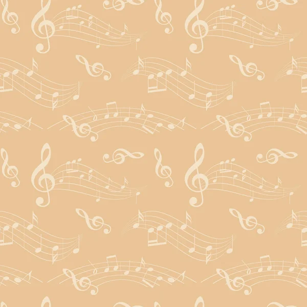 Patrón inconsútil beige con notas musicales - fondo vectorial — Vector de stock