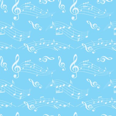 Müzik notları - vektör arka plan ile ışık mavi seamless modeli