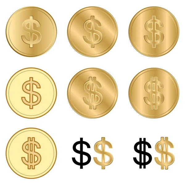 Dollars d'or - ensemble vectoriel de pièces — Image vectorielle