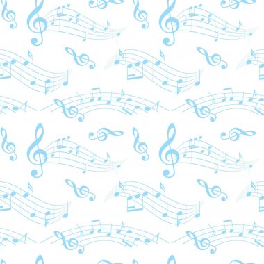 Beyaz ve mavi dalgalı müzik notları - vektör arka plan ile seamless modeli