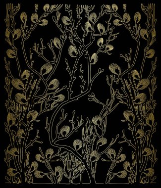 altın bahar dalları ve degrade siyah vektör arka plan