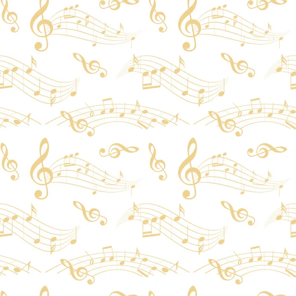 Patrón inconsútil beige y blanco con notas de música onduladas - fondo vectorial — Vector de stock