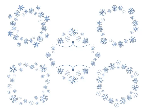 Marcos vectoriales decorativos con copos de nieve - conjunto — Vector de stock