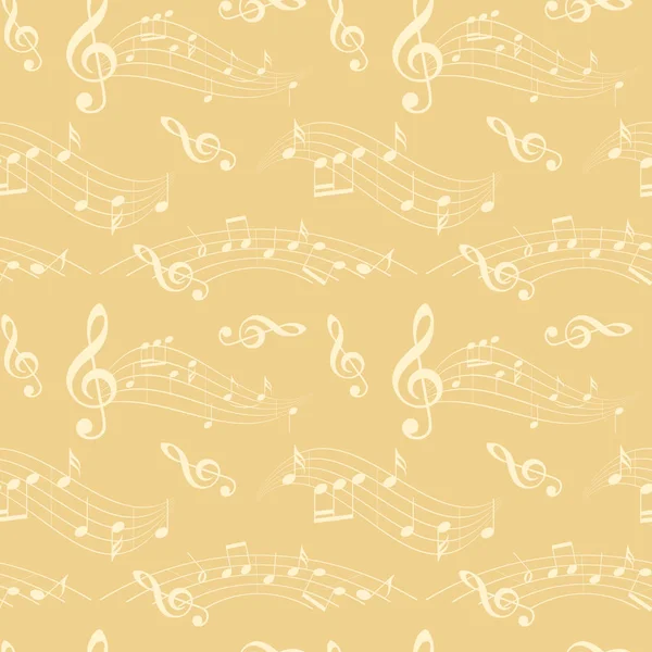 Motif sans couture avec des notes de musique ondulées - fond vectoriel beige clair — Image vectorielle